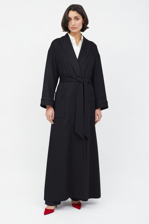 Daniel Hanson X Bergdorf Goodman Black Wool Long Belted Coat