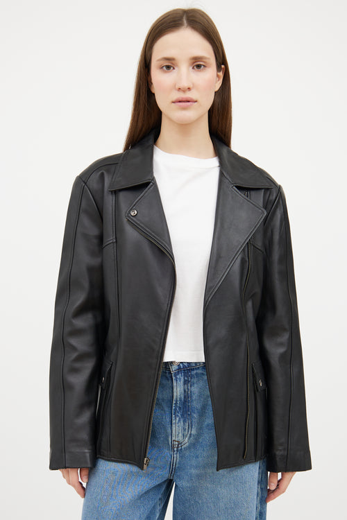 VSP Archive Black Leather Asymmetrical Moto Jacket