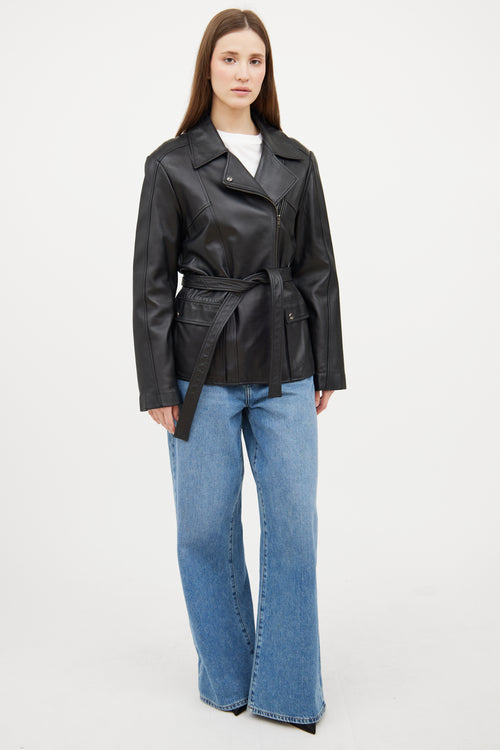 VSP Archive Black Leather Asymmetrical Moto Jacket