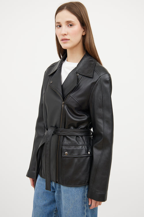 VSP Archive Black Leather Asymmetrical Moto Jacket