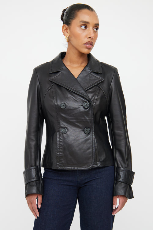 Danier Black Double Breasted Leather Jacket