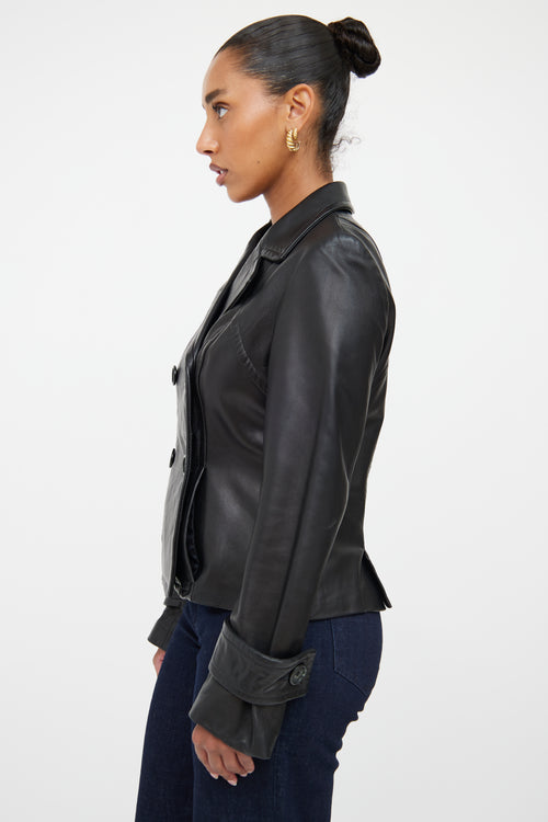 Danier Black Double Breasted Leather Jacket