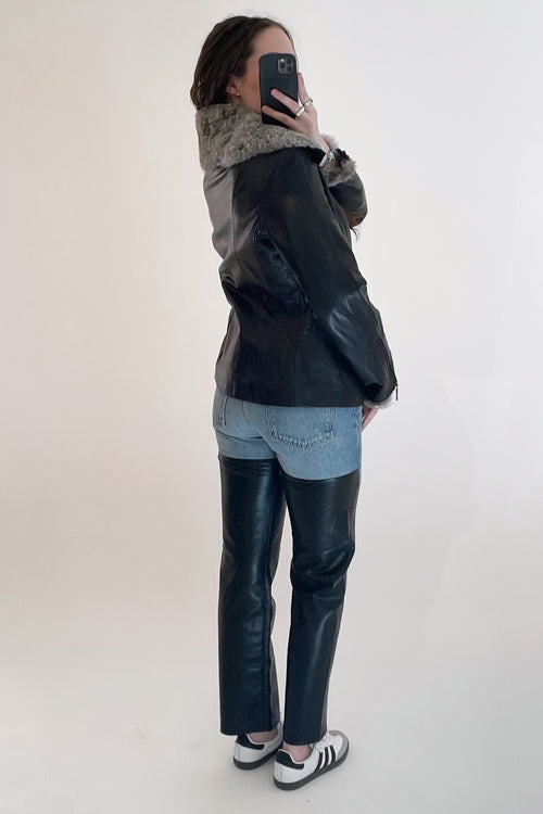 Danier Black Leather Fur Trim Jacket