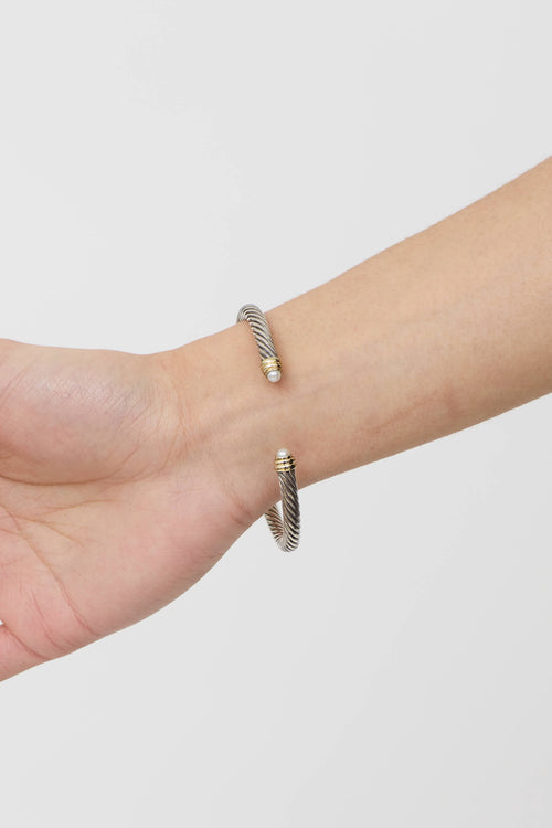 David Yurman Sterling Silver 14K Classic Cable Pearl Bracelet