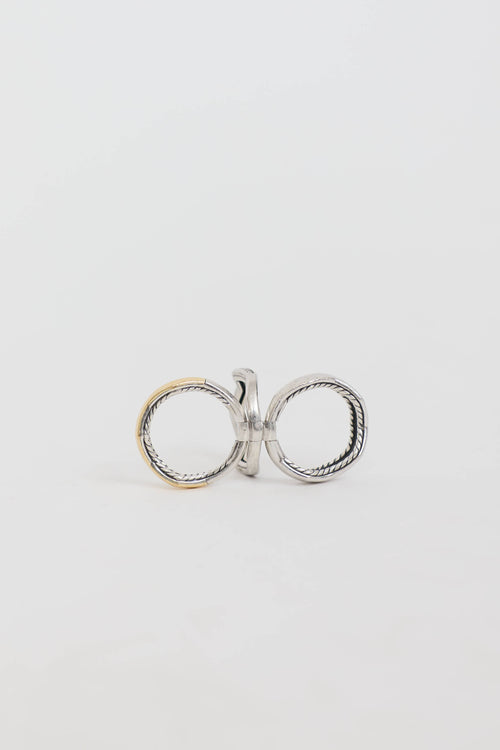 David Yurman Sterling Silver & 18K Yellow Gold Diamond Zig Zag Stax Ring