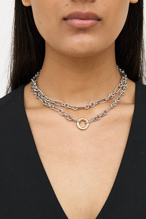 David Yurman Sterling Silver & 18K Yellow Gold Figaro Necklace