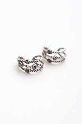 David Yurman Sterling Silver & Black Diamond Three Row Confetti Earrings