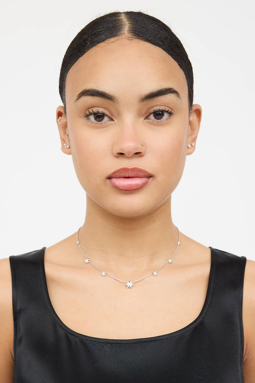 David Yurman Sterling Silver Diamond Starburst Station Necklace