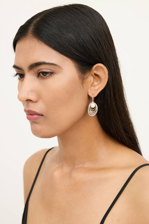 David Yurman Sterling Silver Diamond Pearl Crossover Earrings