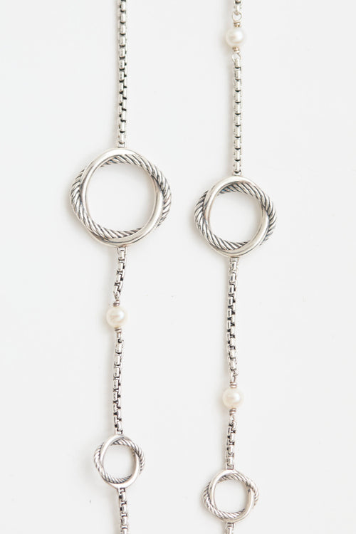 David Yurman Sterling Silver Pearl Infinity Station Necklace