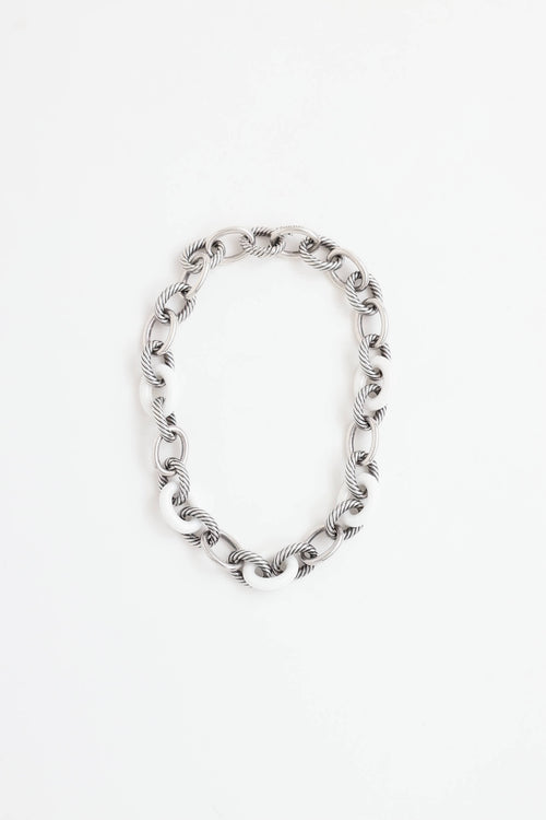 David Yurman Sterling Silver Ceramic Oval Link Necklace