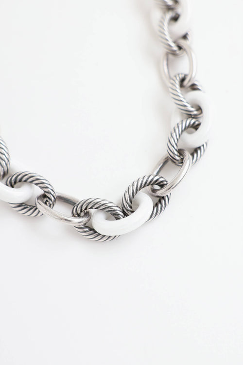 David Yurman Sterling Silver Ceramic Oval Link Necklace
