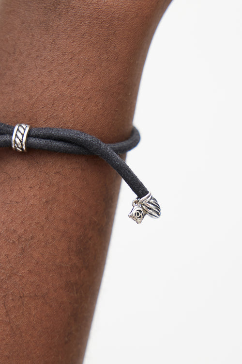 David Yurman Black Cord & Silver Charm Bracelet
