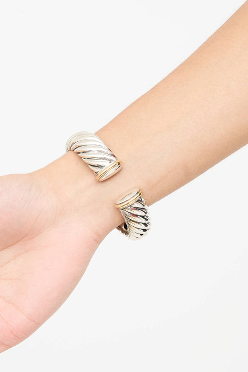 David Yurman Sterling Silver & 18K Gold Wide Waverly Cable Cuff