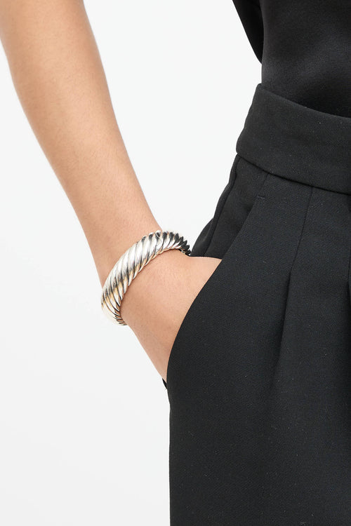 David Yurman Sterling Silver & 18K Gold Wide Waverly Cable Cuff