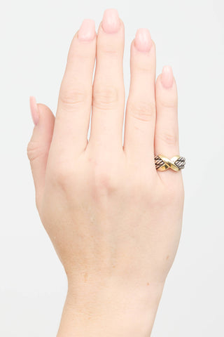 David Yurman Sterling Silver & 14 K Yellow Gold X Three Cable Ring