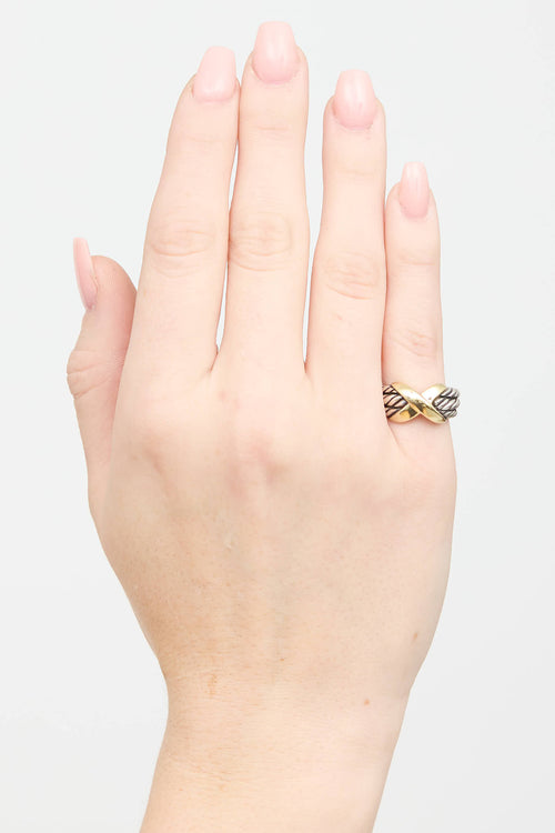 David Yurman Sterling Silver & 14 K Yellow Gold X Three Cable Ring