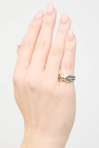 David Yurman Sterling Silver & 14 K Yellow Gold X Three Cable Ring