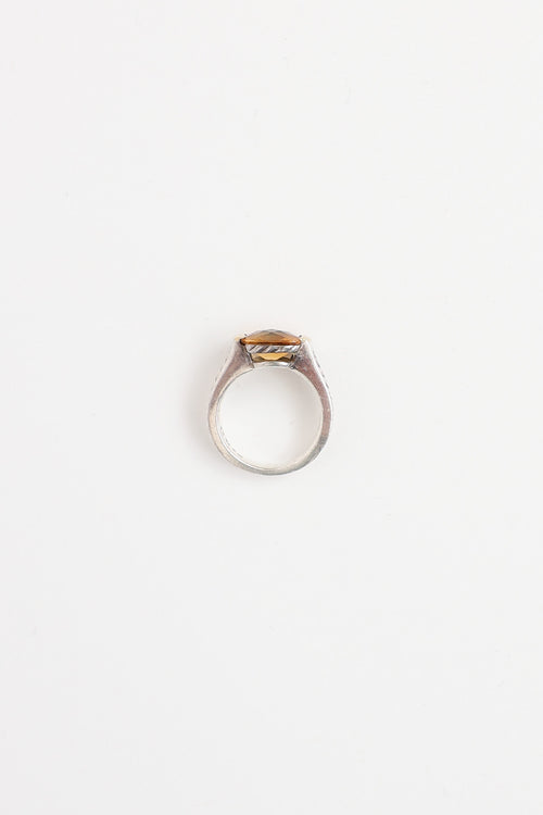 David Yurman Sterling Silver and 18K Yellow Gold Citrine Cable Ring