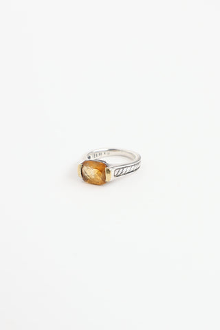 David Yurman Sterling Silver and 18K Yellow Gold Citrine Cable Ring