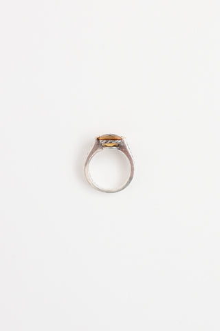 David Yurman Sterling Silver and 18K Yellow Gold Citrine Cable Ring