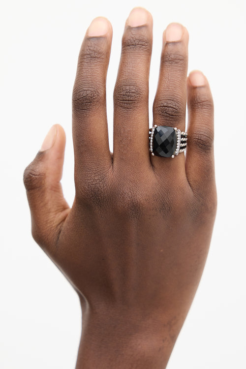 David Yurman Sterling Silver & Black Stone Wheaton Ring