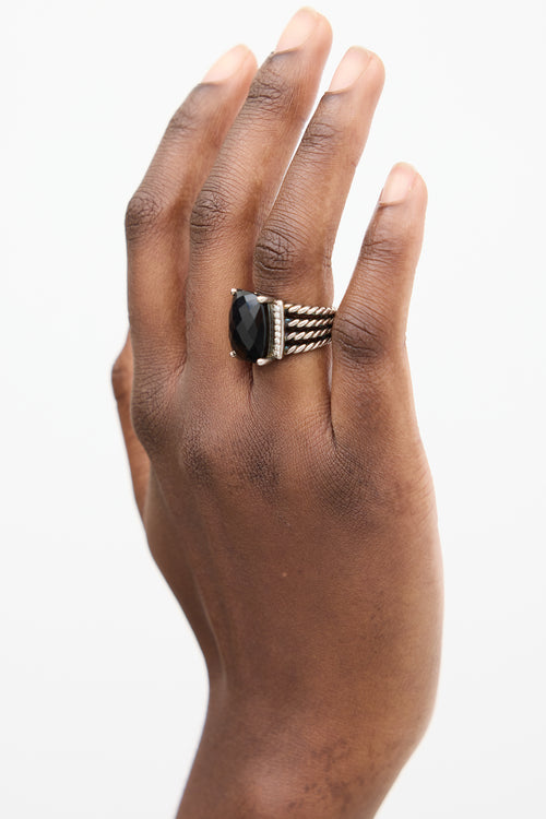 David Yurman Sterling Silver & Black Stone Wheaton Ring