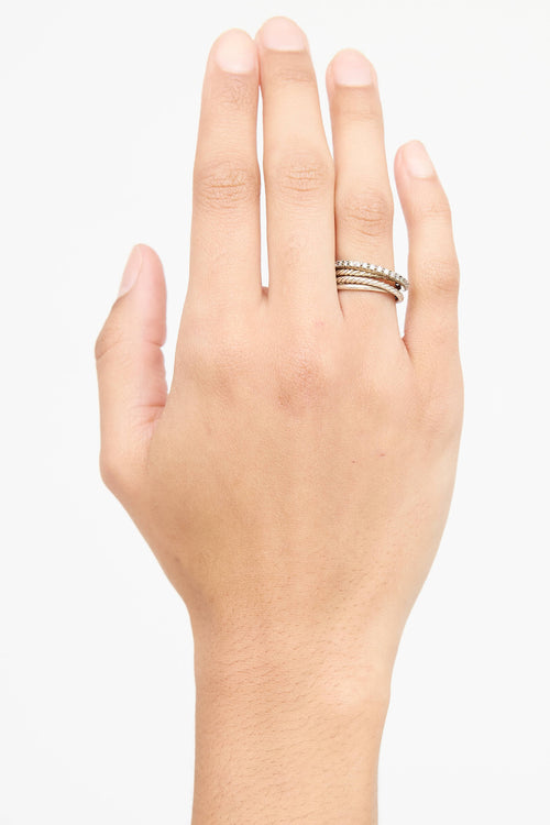 David Yurman Sterling Silver Diamond Layered Band Ring