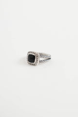 David Yurman Sterling Silver Onyx and Diamond Petite Albion Ring