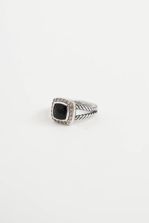 David Yurman Sterling Silver Onyx and Diamond Petite Albion Ring