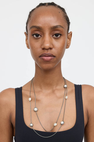 David Yurman Sterling Silver Pearl Station Necklace