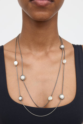 David Yurman Sterling Silver Pearl Station Necklace