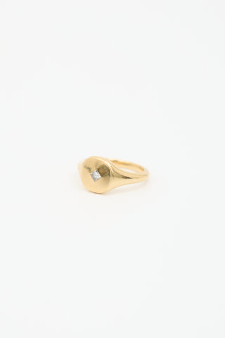 David Yurman 18K Yellow Gold & Diamond Signet Pinky Ring