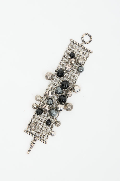 David Yurman Sterling Silver Onyx & Hematite Mesh Link Bracelet