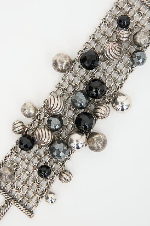 David Yurman Sterling Silver Onyx & Hematite Mesh Link Bracelet
