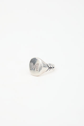 David Yurman Sterling Silver & Diamond M Initial Pinky Ring