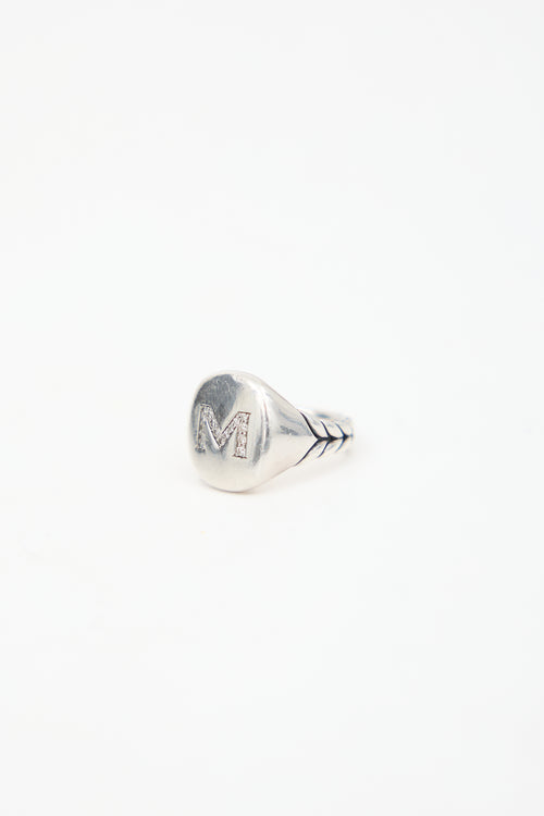 David Yurman Sterling Silver & Diamond M Initial Pinky Ring