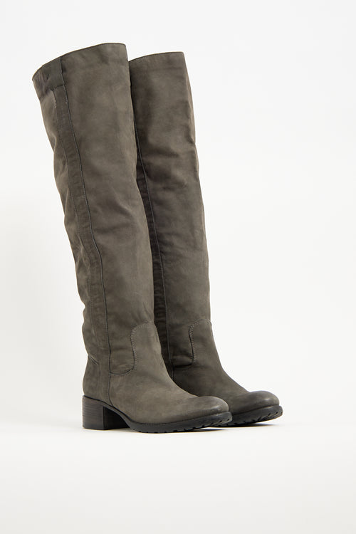 Davids Grey Leather Knee High Boot