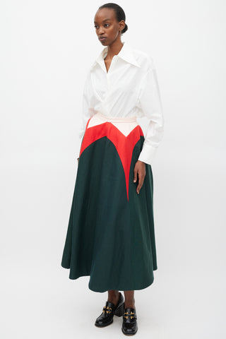 Delpozo SS 2015 Green Red & Pink lLinen A-Line Skirt