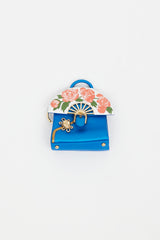 Delvaux Blue Leather Brilliant QiPao Mini Bag Keychain