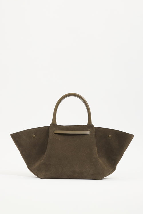 Demellier Khaki Green Suede Midi New York Tote