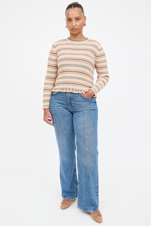 Derek Lam Striped Knit Shirt Cardigan