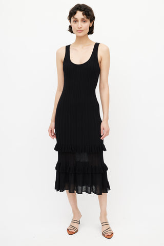 Derek Lam Black Ribbed & Ruffle Dress