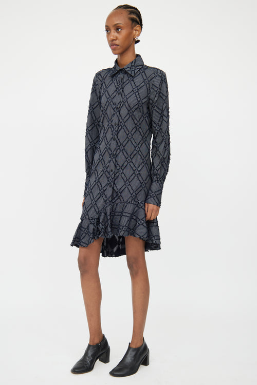 Derek Lam Navy Textured Button Front Shirt Dress