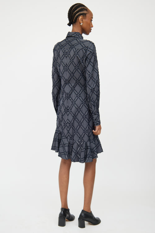 Derek Lam Navy Textured Button Front Shirt Dress