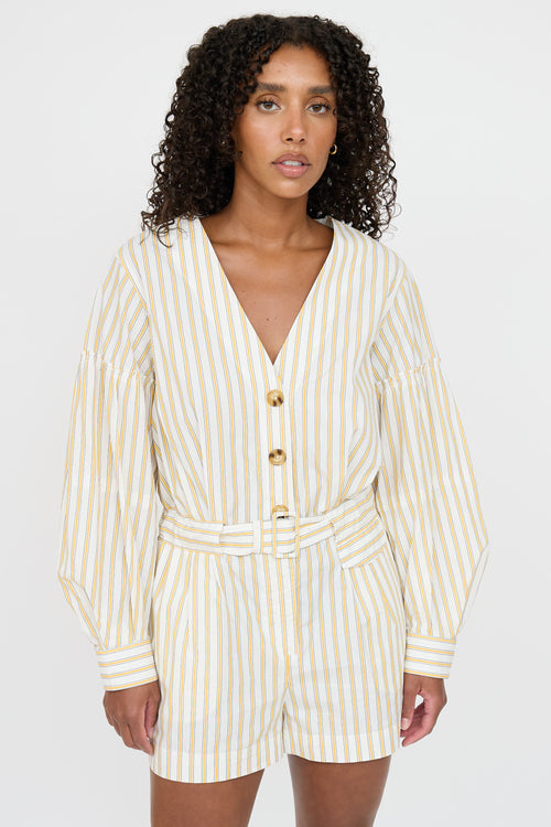 Derek Lam Striped Button Up Romper