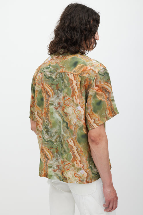 Deveaux Green & Brown Silk Marble Printed Shirt
