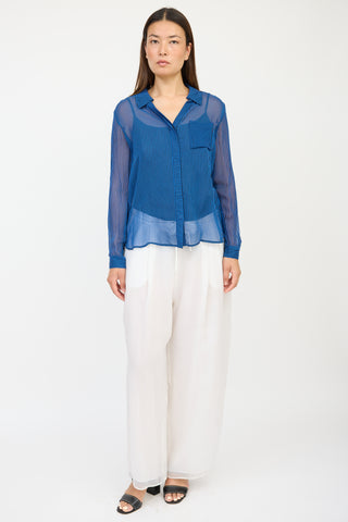 Diane von Furstenberg Blue & Black Striped Sheer Shirt