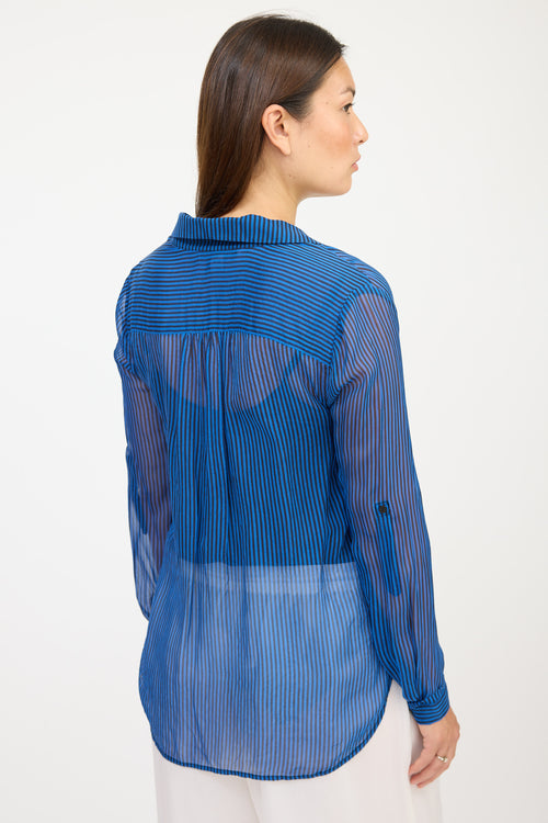 Diane von Furstenberg Blue & Black Striped Sheer Shirt