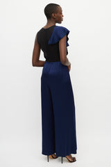 Diane von Furstenberg Navy Silk & Black Sheer Jumpsuit